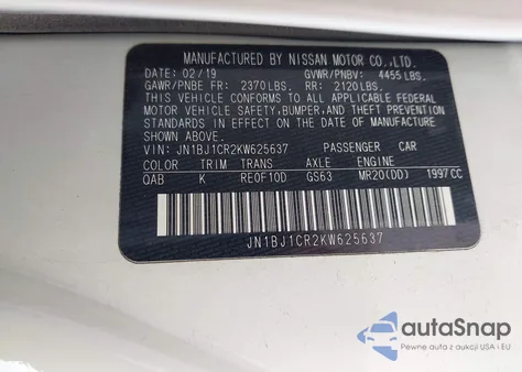 2019 Nissan Rogue Sport Sv из США, поврежденный, VIN JN1BJ1CR2KW625637